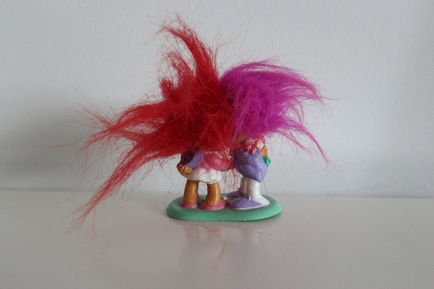 Vintage Trollen figuurtjes paars en rood haar (stel)