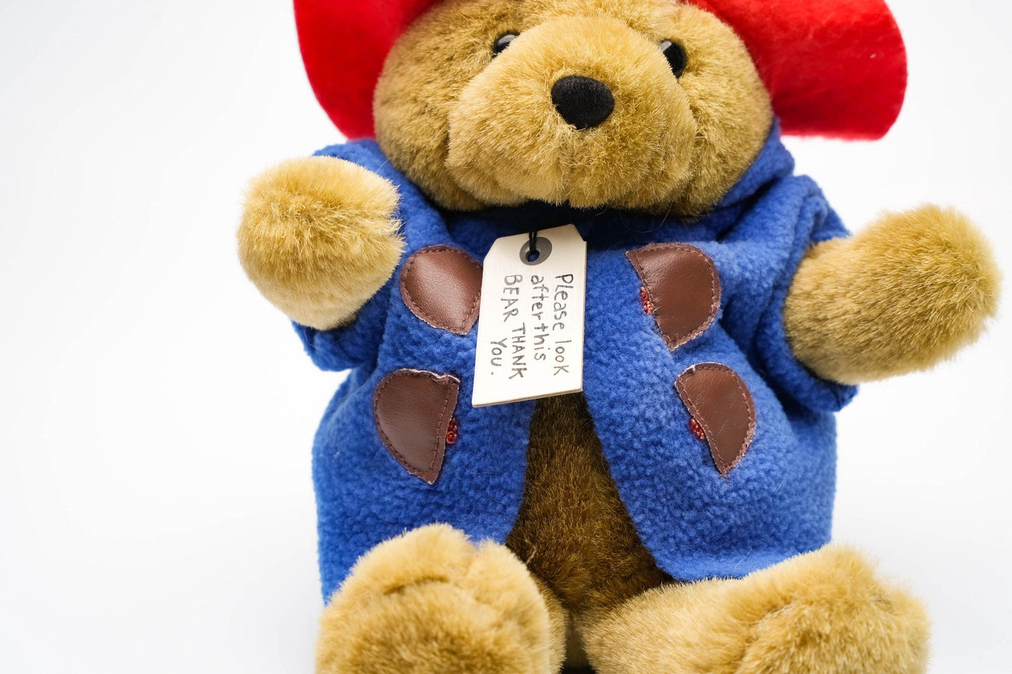 Vintage Paddington Bear knuffel – klassiek model met blauwe jas & rode hoed – ca. 25 cm (10 inch)