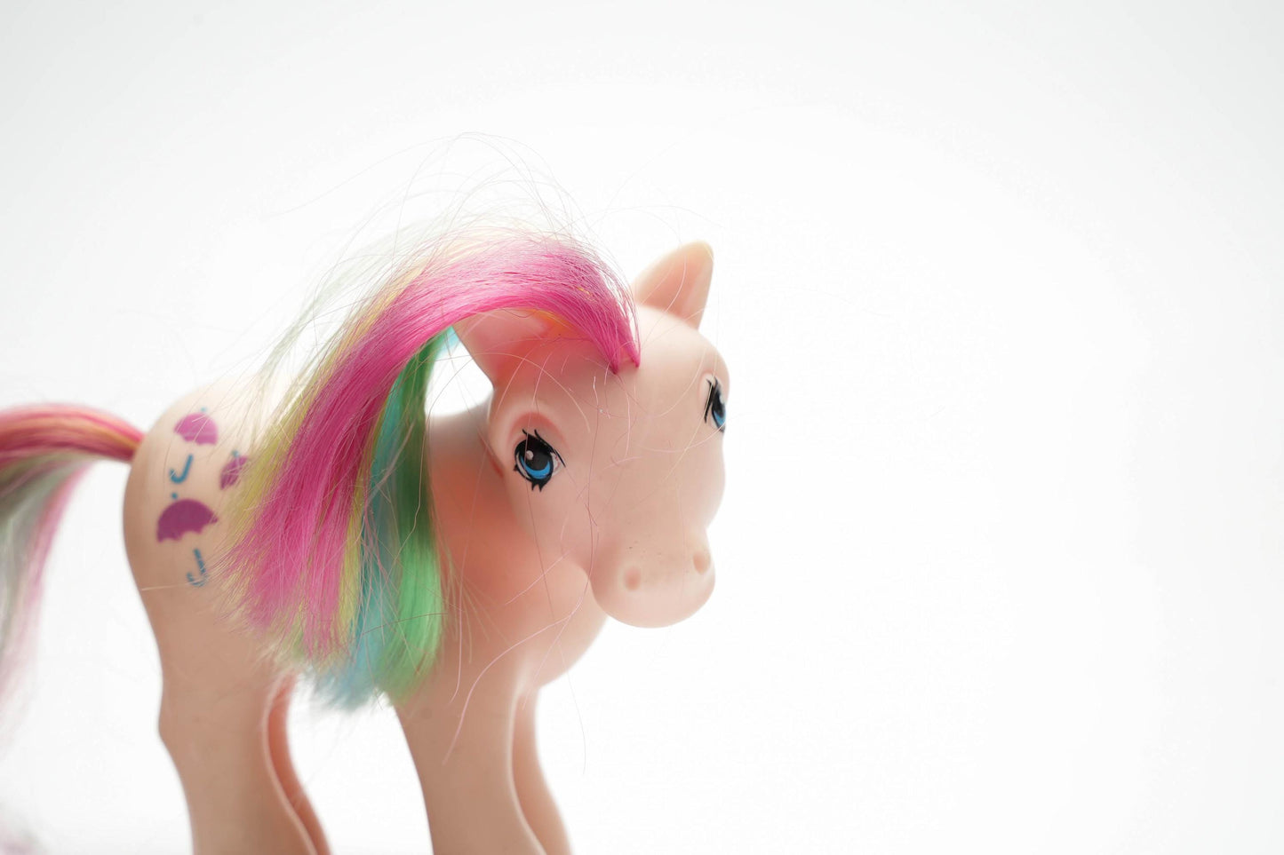 Vintage My Little Pony Parasol – Rainbow Pony G1 1984 – Roze met Regenboogmanen & Paraplu's