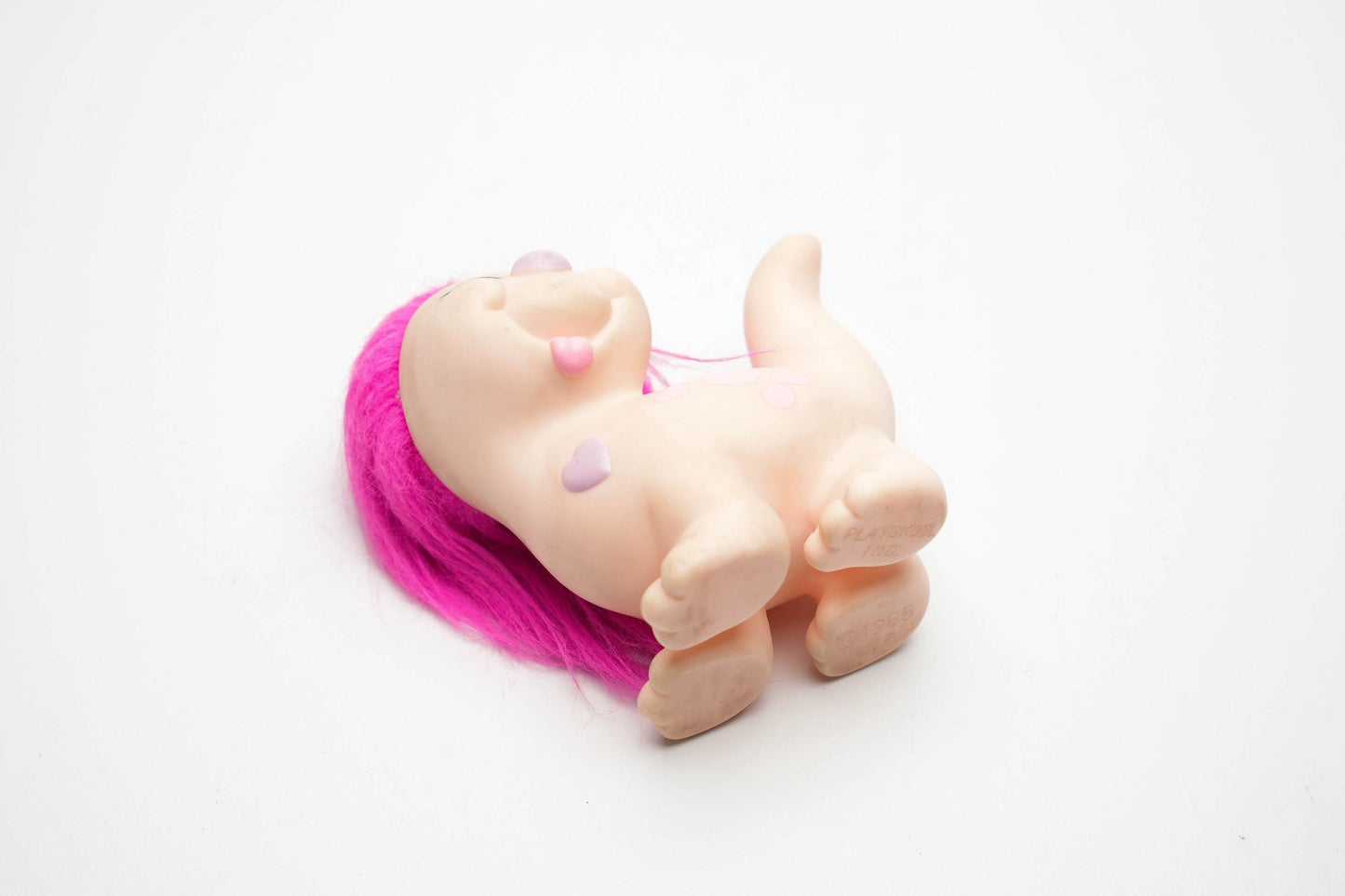 Vintage Snugglebumms Lucky Pet – 1985 Playskool – Roze met Hartjes & Felroze Haar