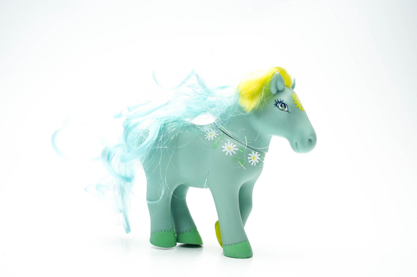 Vintage 1984 Lanard Toys Paard – Mintgroen met Madeliefjes – Retro Speelgoed Pony