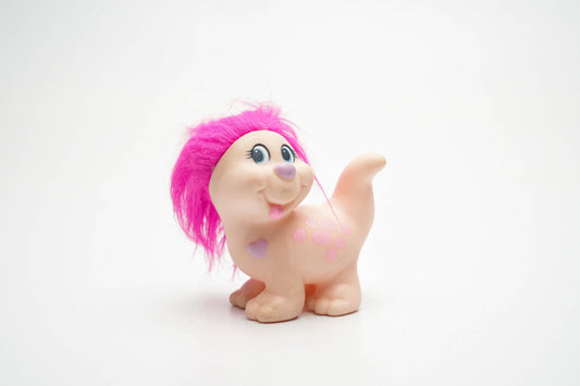 Vintage Snugglebumms Lucky Pet – 1985 Playskool – Roze met Hartjes & Felroze Haar