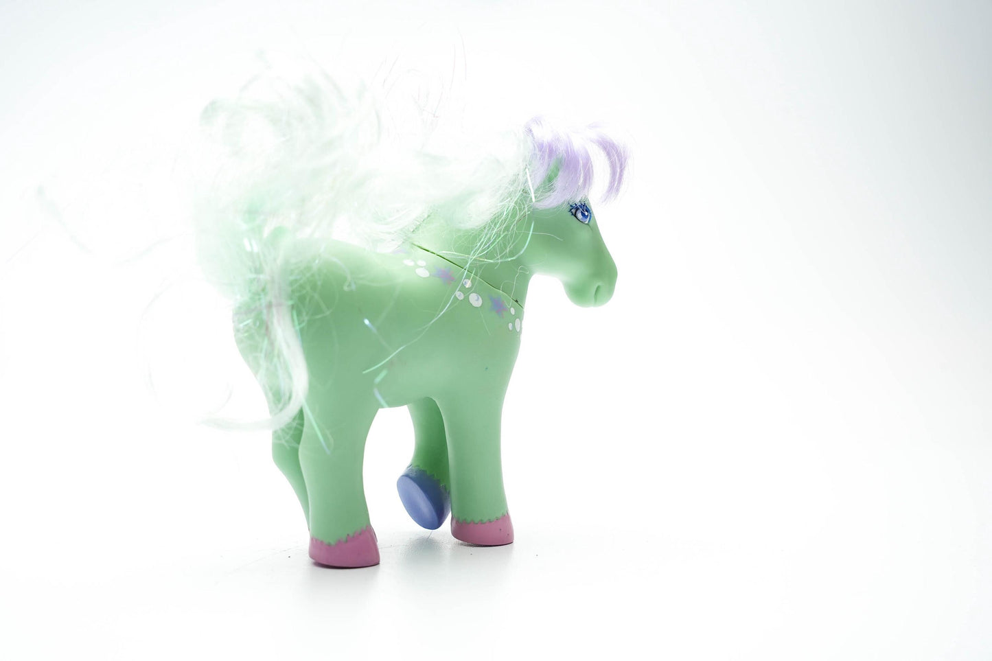 Vintage 1984 Lanard Toys Paard – Groen met Sterren en Hartje – Nostalgisch Speelgoedpaardje