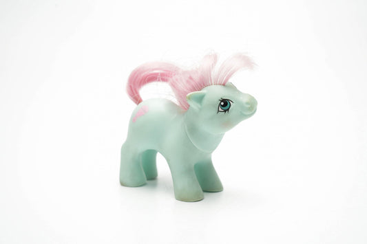 Vintage My Little Pony Baby Cuddles – G1 Baby Pony 1986 – Mintgroen met Roze Fles