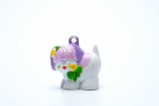 Vintage Charmkins Buttercup – Hasbro 1983 – Hondje met paarse lokken & bloemen | Miniatuur bedelfiguur