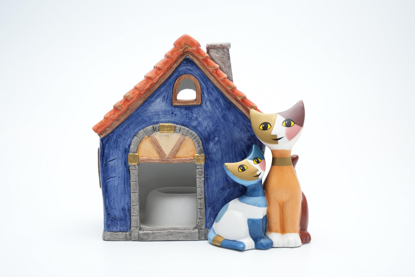 Goebel Rosina Wachtmeister Kaarsenhouder Huisje met Katten – 12 cm / 5 inch