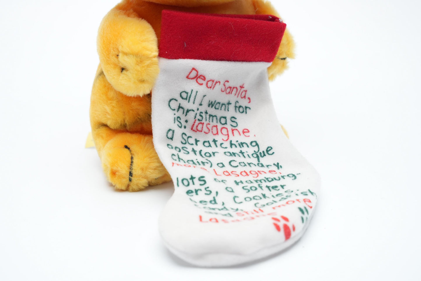 Vintage Garfield Kerstman Knuffel met Kerstsok – 25 cm (10 inch) – 1981 United Feature Syndicate