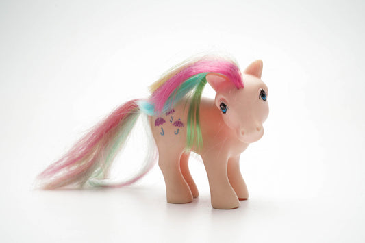 Vintage My Little Pony Parasol – Rainbow Pony G1 1984 – Roze met Regenboogmanen & Paraplu's